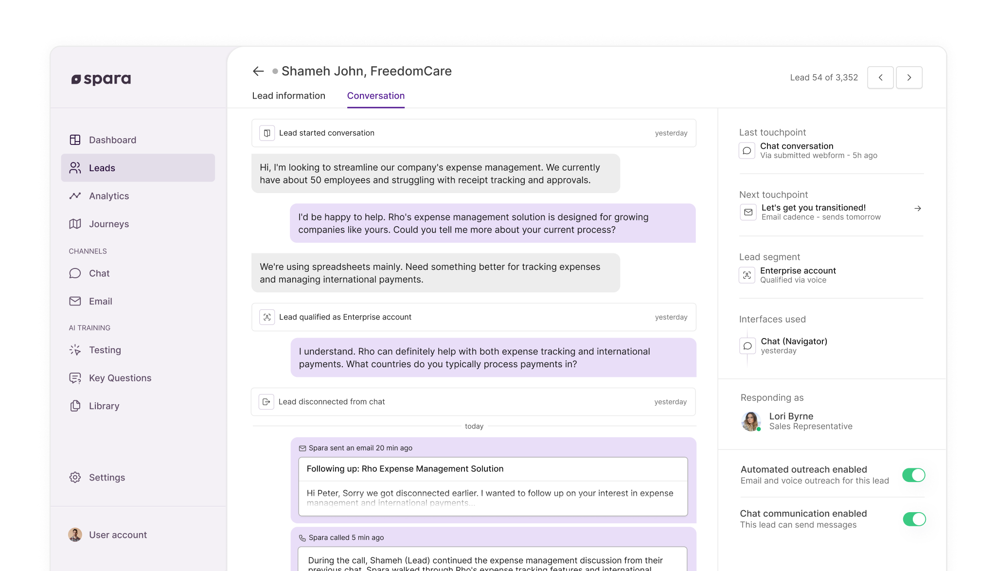 Spara - lead details